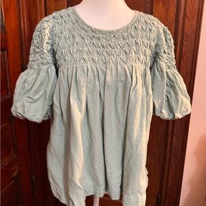 Anthropologie Puff Sleeve Blouse - Light Green